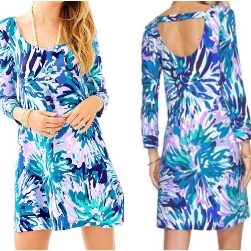 Lilly Pulitzer Emma Serene Blue Big Escapade Off Tropic Flora Tunic Shift Dress